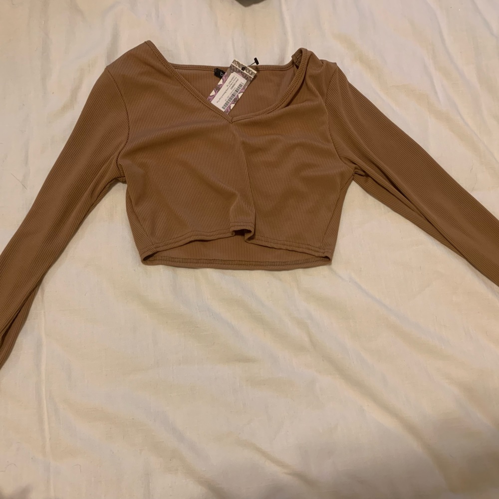 Chestnut Boohoo long sleeve crop top